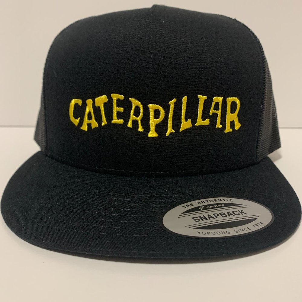 Yupoong Caterpillar Flat Bill Snapback Black/Black New